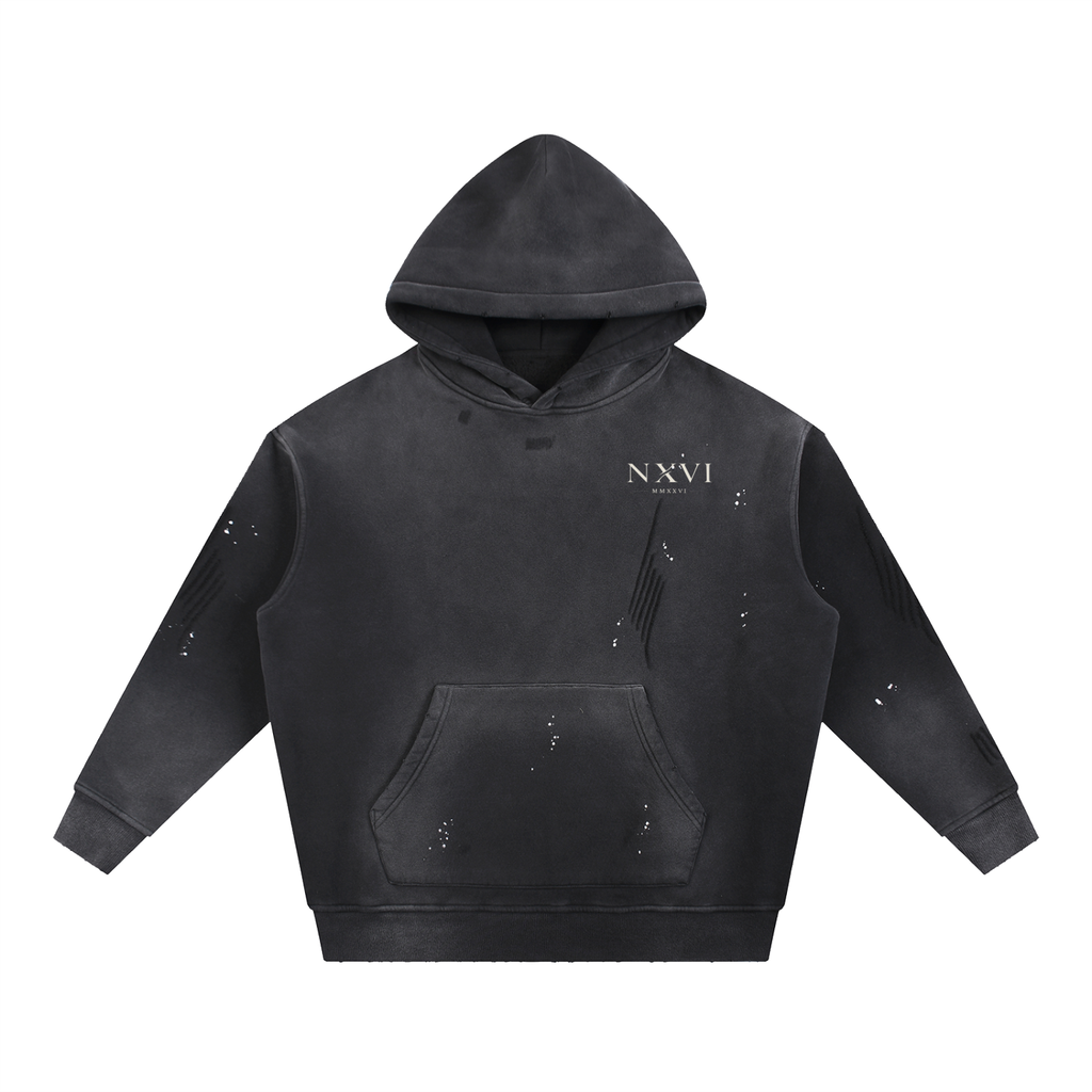 Vintage Washed Frayed Fleece Hoodie